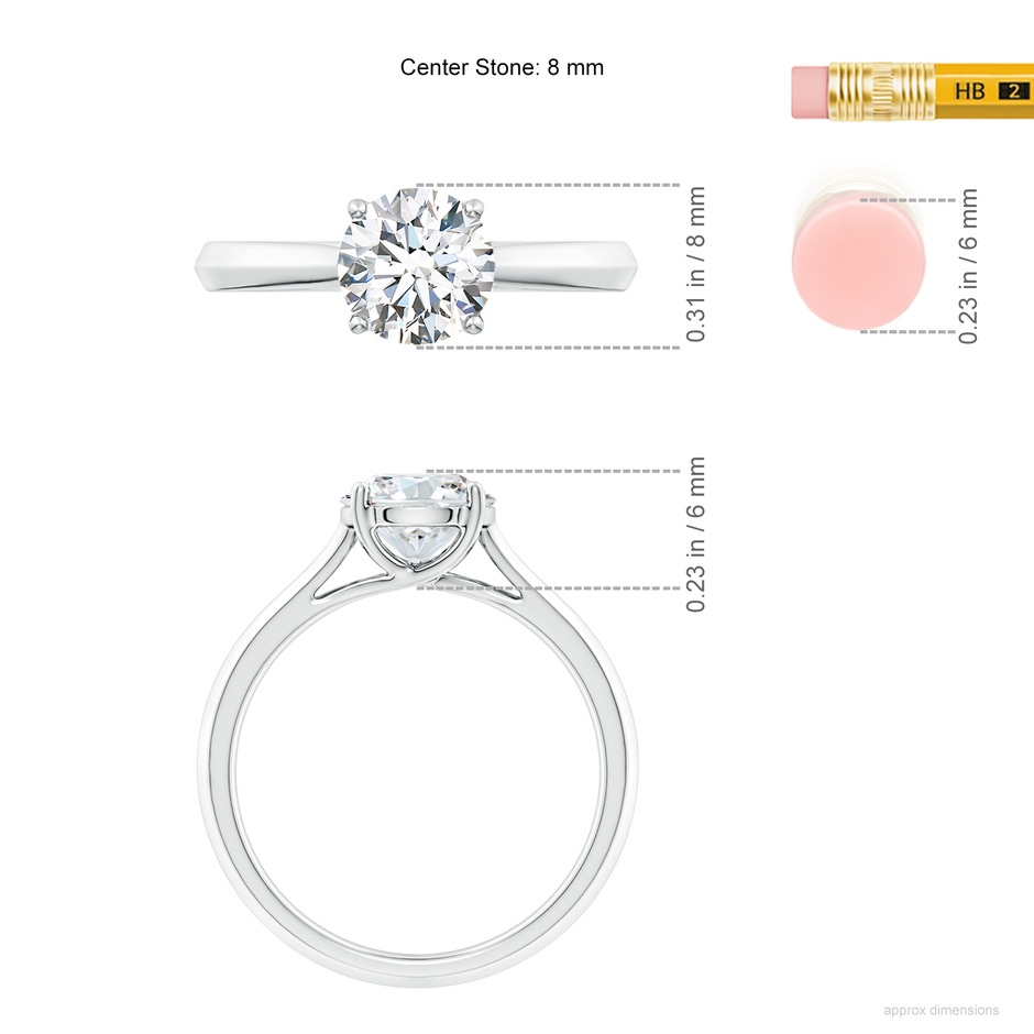 8mm FGVS Lab-Grown Round Diamond Knife-Edge Shank Trellis Engagement Ring in 9K White Gold ruler