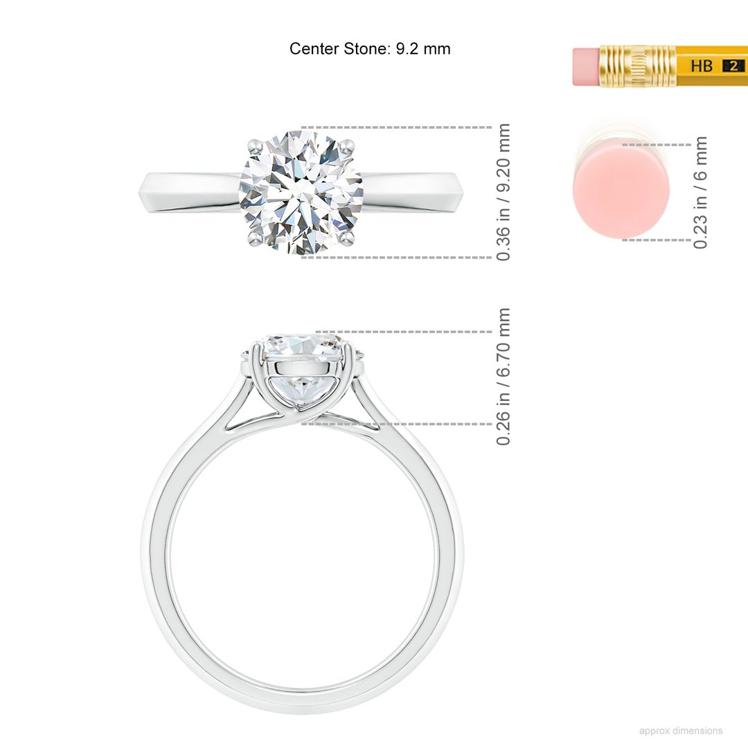 9.2mm FGVS Lab-Grown Round Diamond Knife-Edge Shank Trellis Engagement Ring in White Gold - ruler