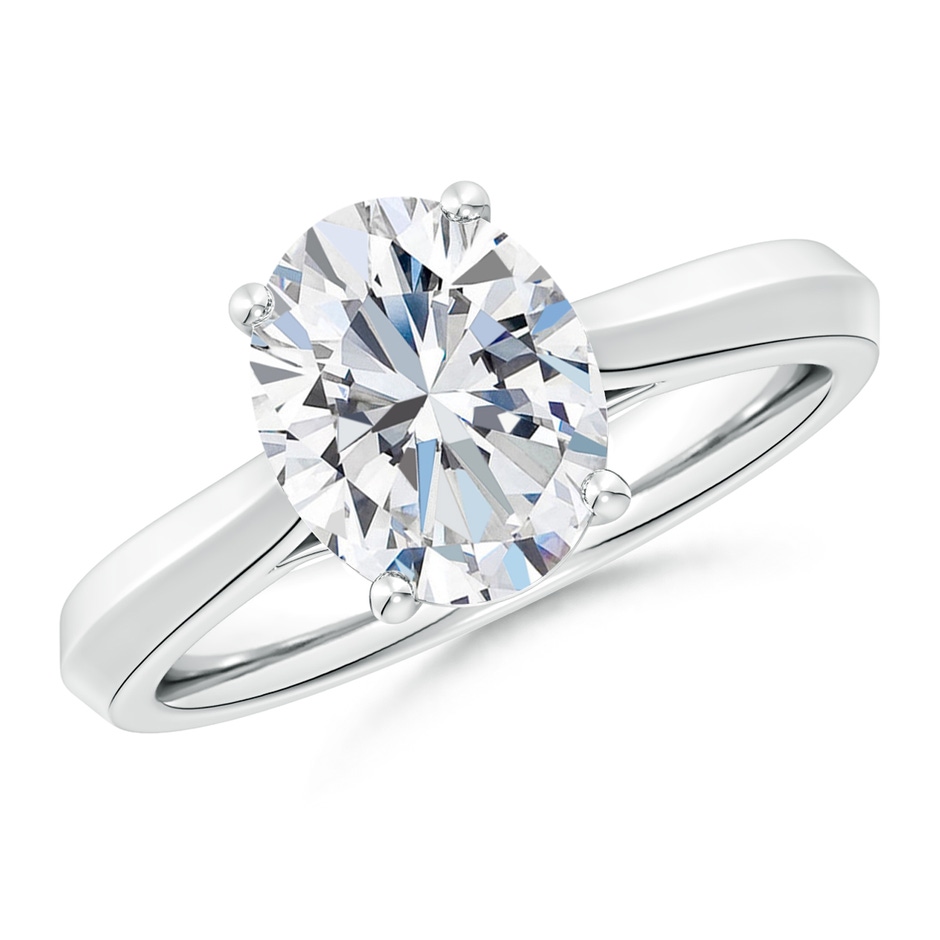 12x8mm FGVS Lab-Grown Oval Diamond Knife-Edge Shank Trellis Engagement Ring in 18K White Gold 