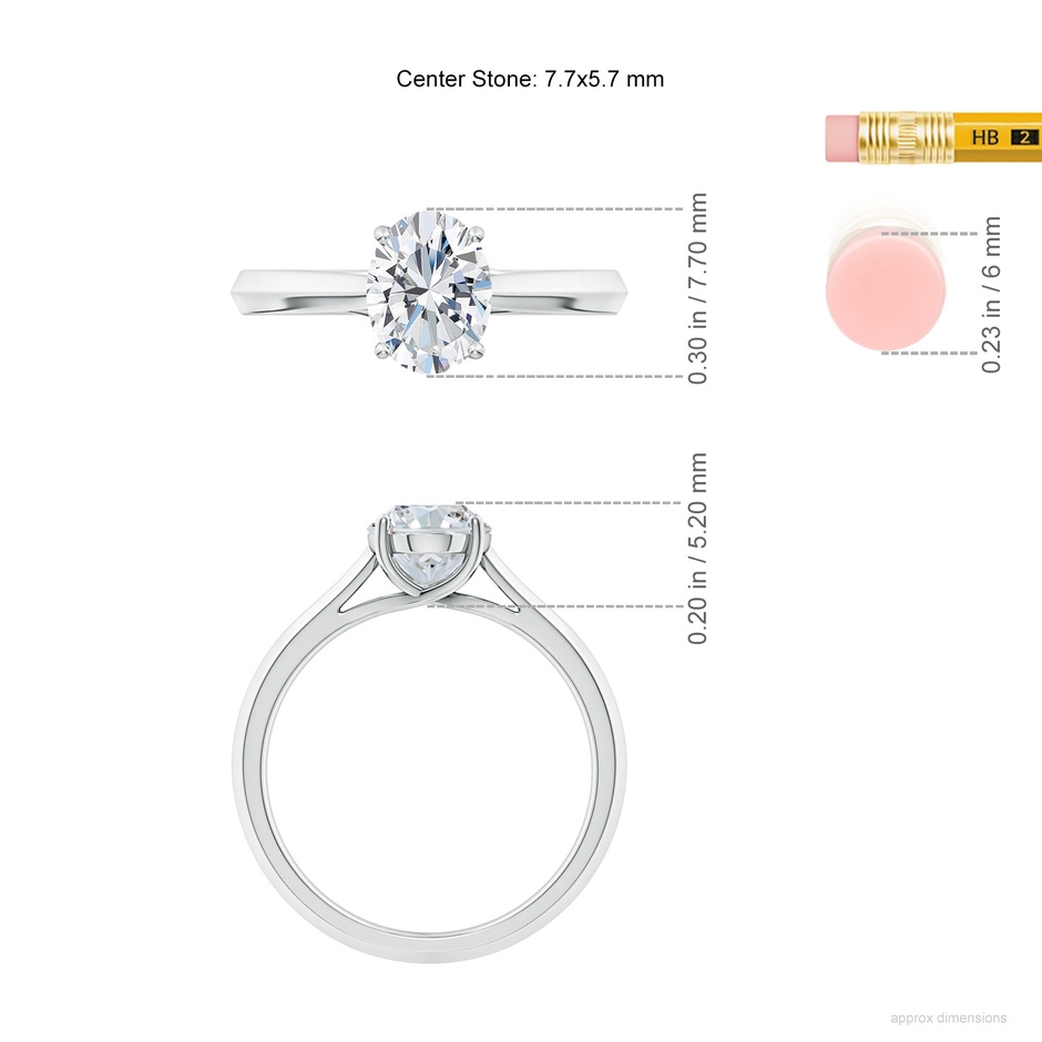 7.7x5.7mm FGVS Lab-Grown Oval Diamond Knife-Edge Shank Trellis Engagement Ring in 9K White Gold ruler