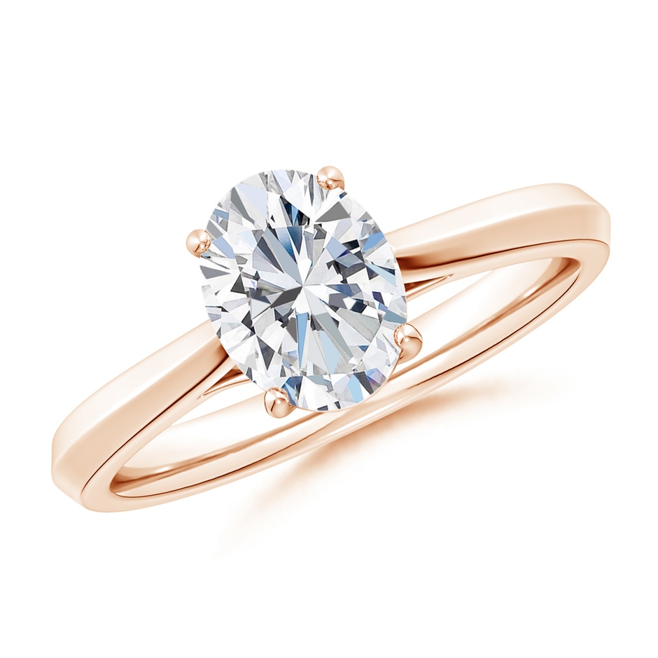 7.7x5.7mm FGVS Lab-Grown Oval Diamond Knife-Edge Shank Trellis Engagement Ring in Rose Gold 