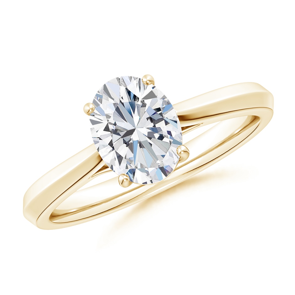 7.7x5.7mm FGVS Lab-Grown Oval Diamond Knife-Edge Shank Trellis Engagement Ring in Yellow Gold 