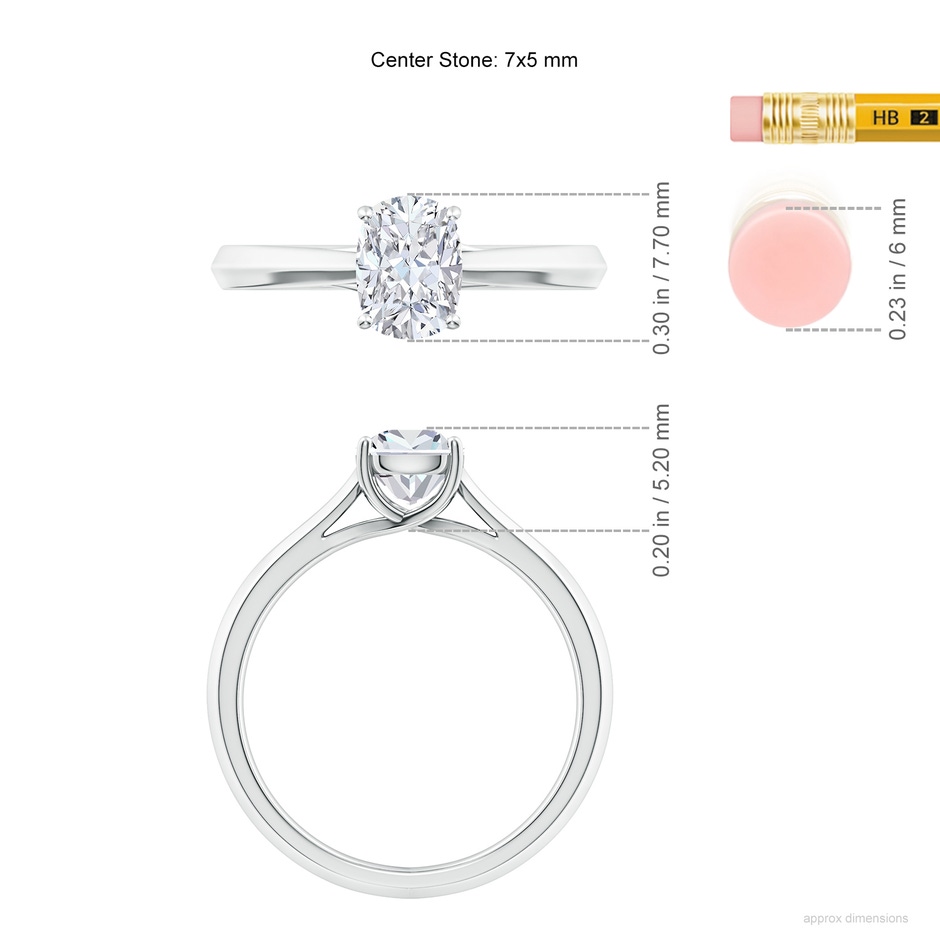 7x5mm FGVS Lab-Grown Cushion Rectangular Diamond Knife-Edge Shank Trellis Engagement Ring in P950 Platinum ruler