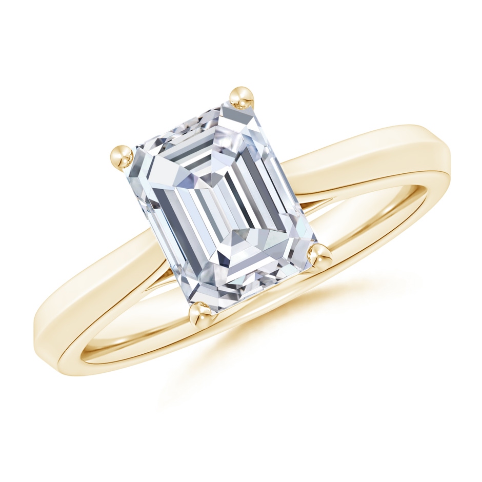 10x7.5mm FGVS Lab-Grown Emerald-Cut Diamond Knife-Edge Shank Trellis Engagement Ring in Yellow Gold 