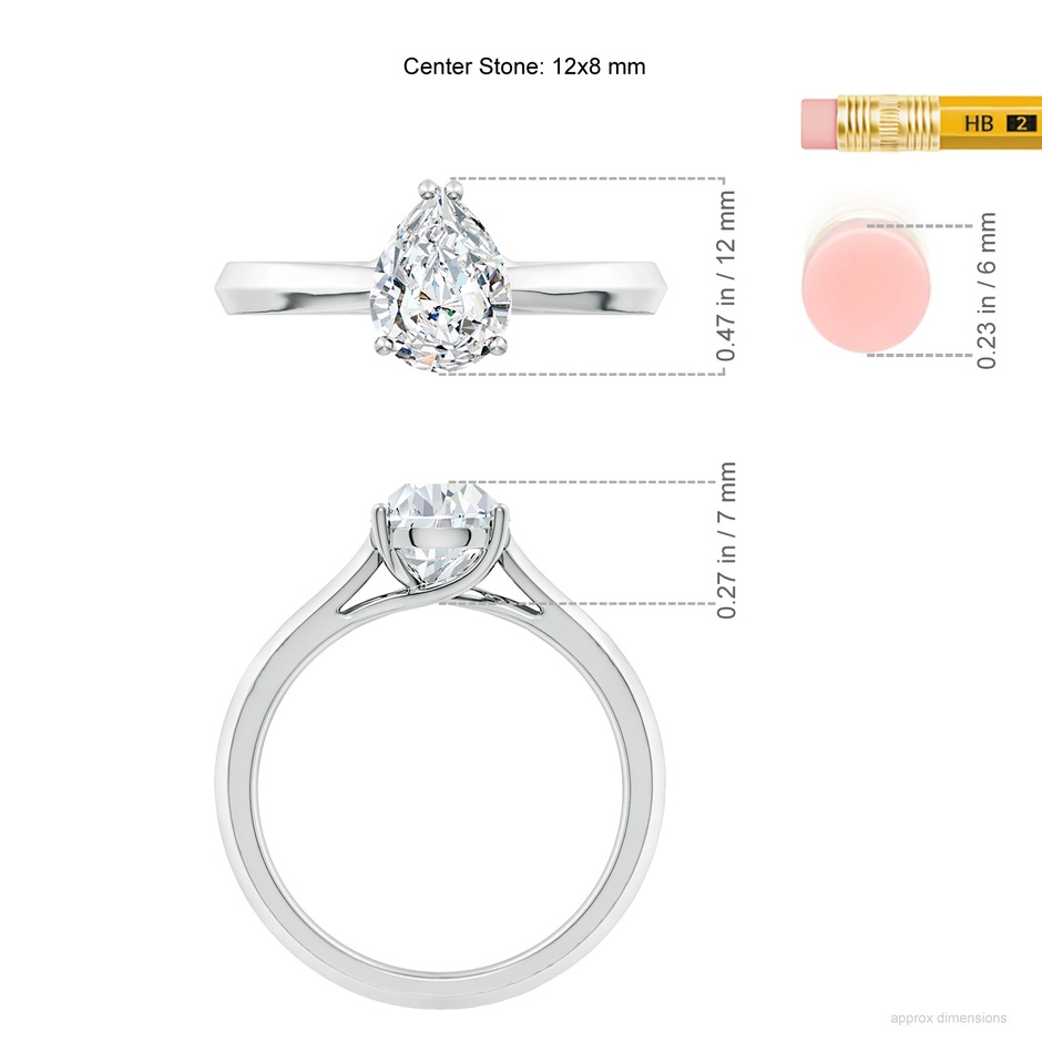 12x8mm FGVS Lab-Grown Pear Diamond Knife-Edge Shank Trellis Engagement Ring in P950 Platinum ruler
