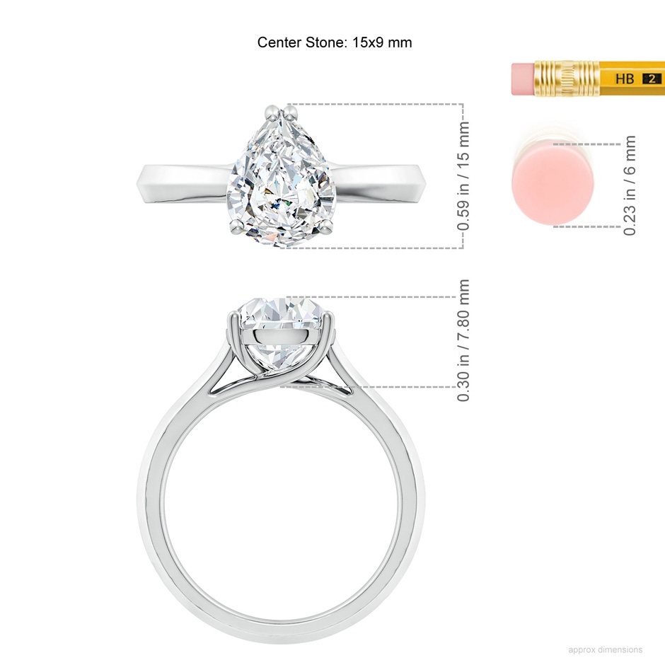 15x9mm FGVS Lab-Grown Pear Diamond Knife-Edge Shank Trellis Engagement Ring in White Gold ruler