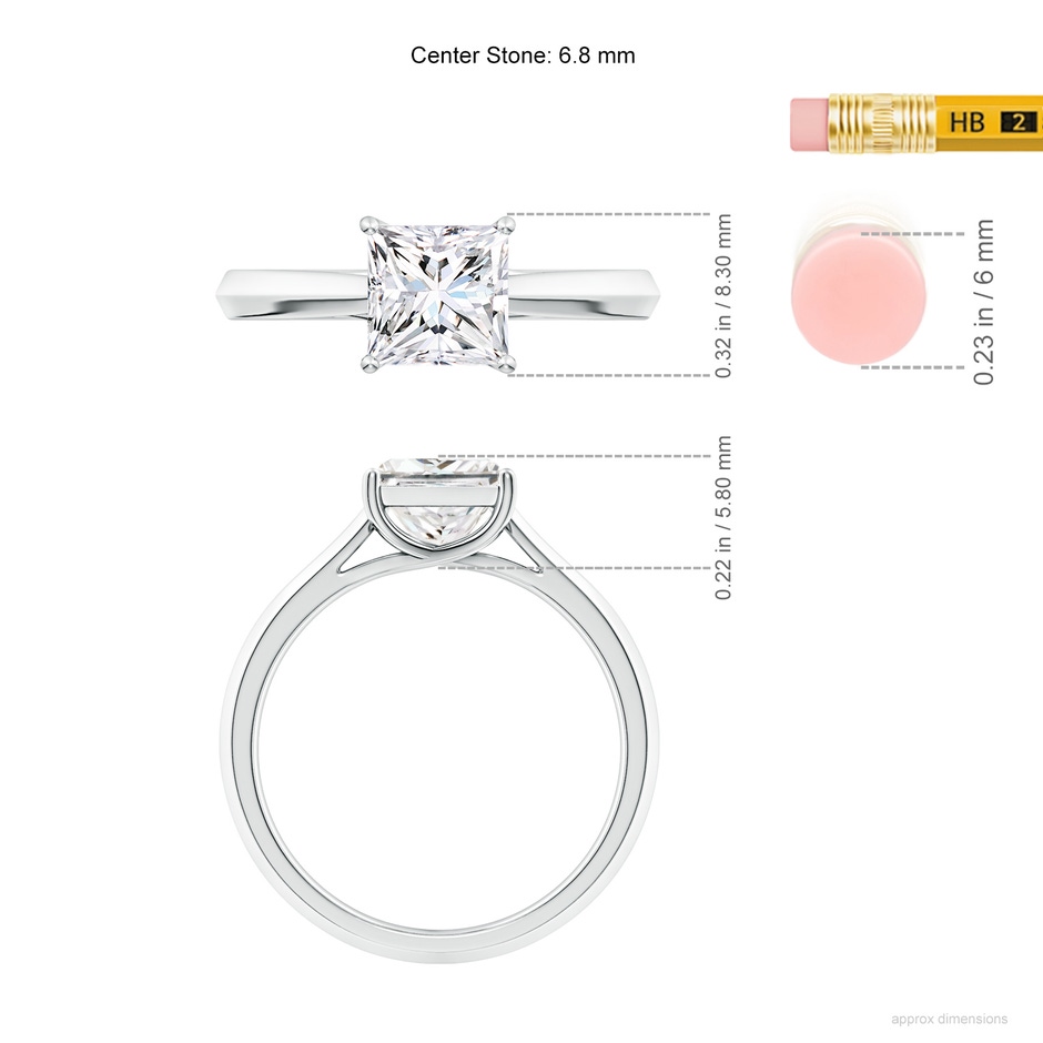 6.8mm FGVS Lab-Grown Princess-Cut Diamond Knife-Edge Shank Trellis Engagement Ring in P950 Platinum ruler