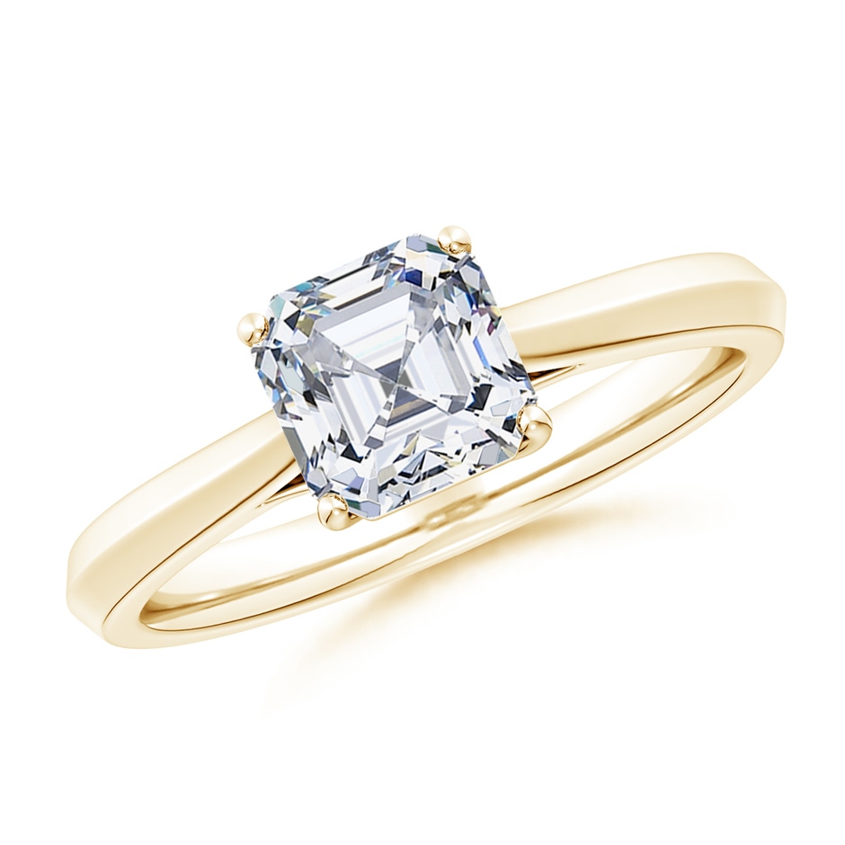 8mm FGVS Lab-Grown Square Emerald-Cut Diamond Knife-Edge Shank Trellis Engagement Ring in Yellow Gold 