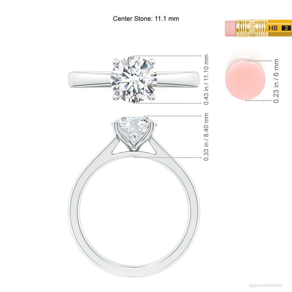 11.1mm FGVS Lab-Grown Round Diamond Reverse Tapered Shank Cathedral Engagement Ring in White Gold ruler