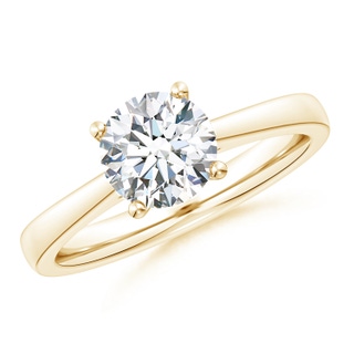 11.1mm FGVS Lab-Grown Round Diamond Reverse Tapered Shank Cathedral Engagement Ring in Yellow Gold