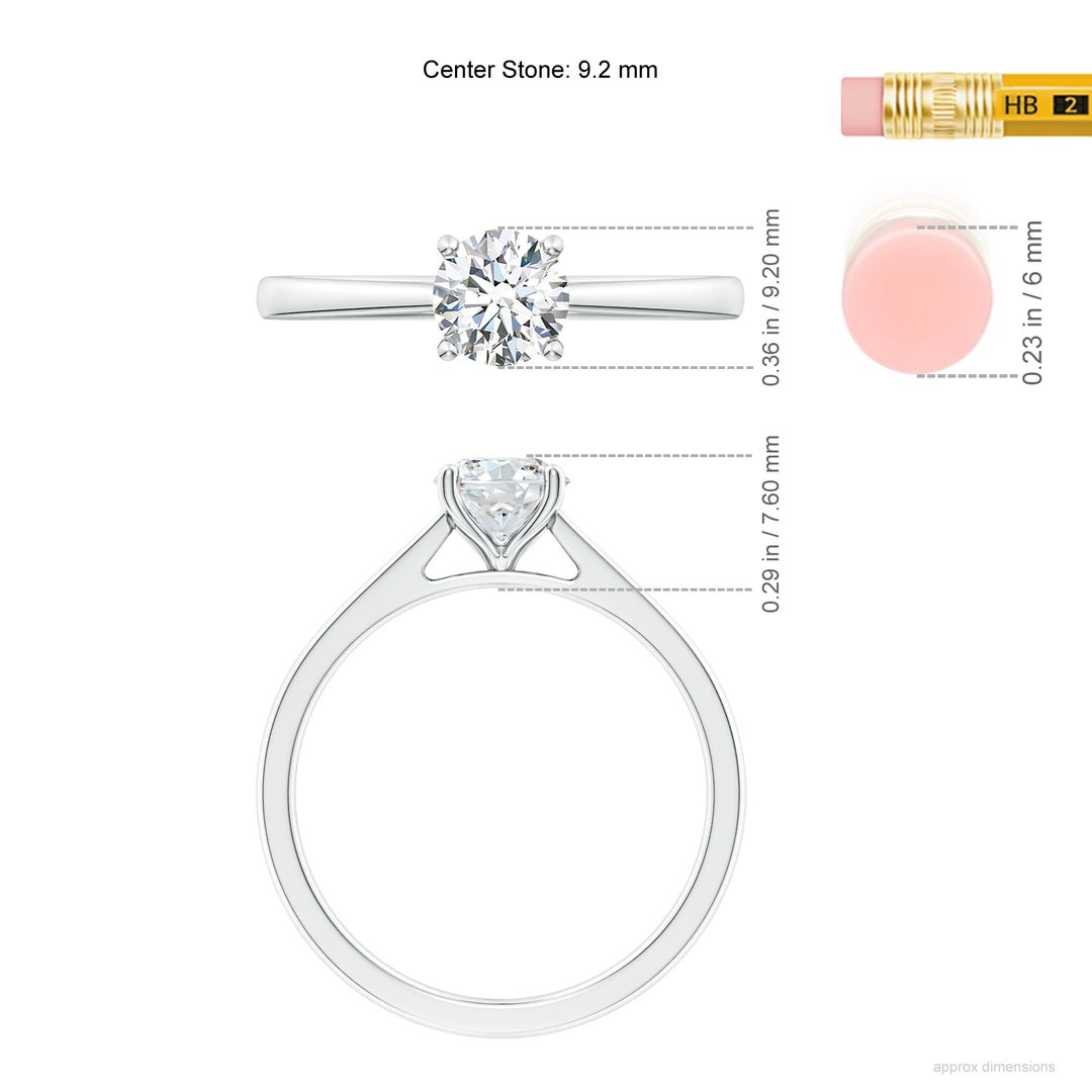 9.2mm FGVS Lab-Grown Round Diamond Reverse Tapered Shank Cathedral Engagement Ring in White Gold - ruler