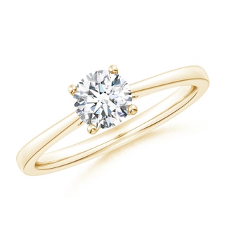 9.2mm FGVS Lab-Grown Round Diamond Reverse Tapered Shank Cathedral Engagement Ring in Yellow Gold