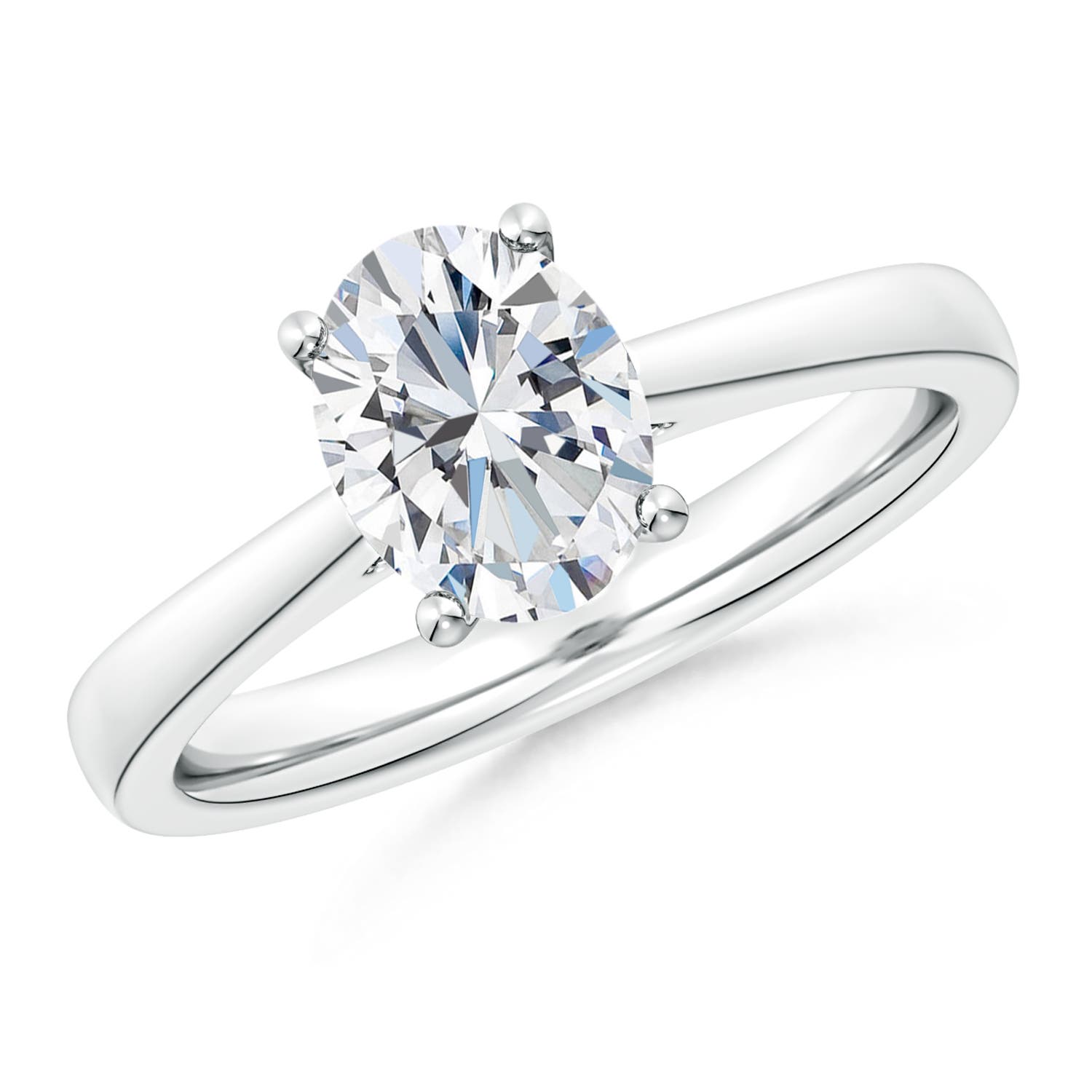 12x8mm FGVS Lab-Grown Oval Diamond Reverse Tapered Shank Cathedral Engagement Ring in 18K White Gold