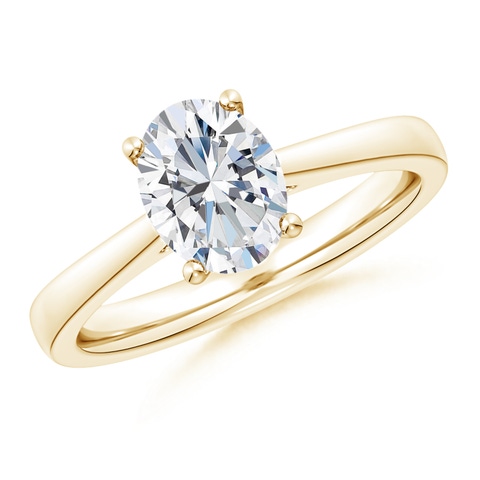 12x8mm FGVS Lab-Grown Oval Diamond Reverse Tapered Shank Cathedral Engagement Ring in 18K Yellow Gold