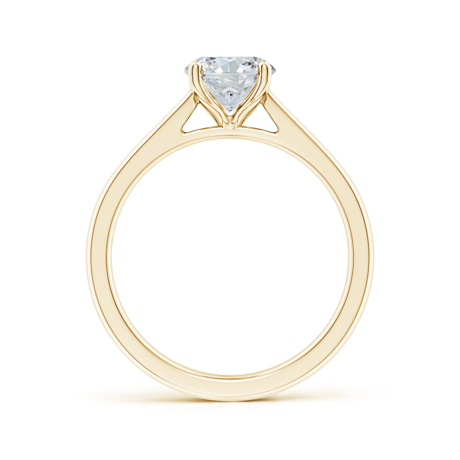 12x8mm FGVS Lab-Grown Oval Diamond Reverse Tapered Shank Cathedral Engagement Ring in 18K Yellow Gold