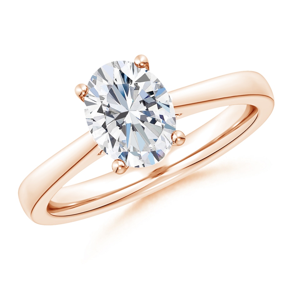 12x8mm FGVS Lab-Grown Oval Diamond Reverse Tapered Shank Cathedral Engagement Ring in Rose Gold 