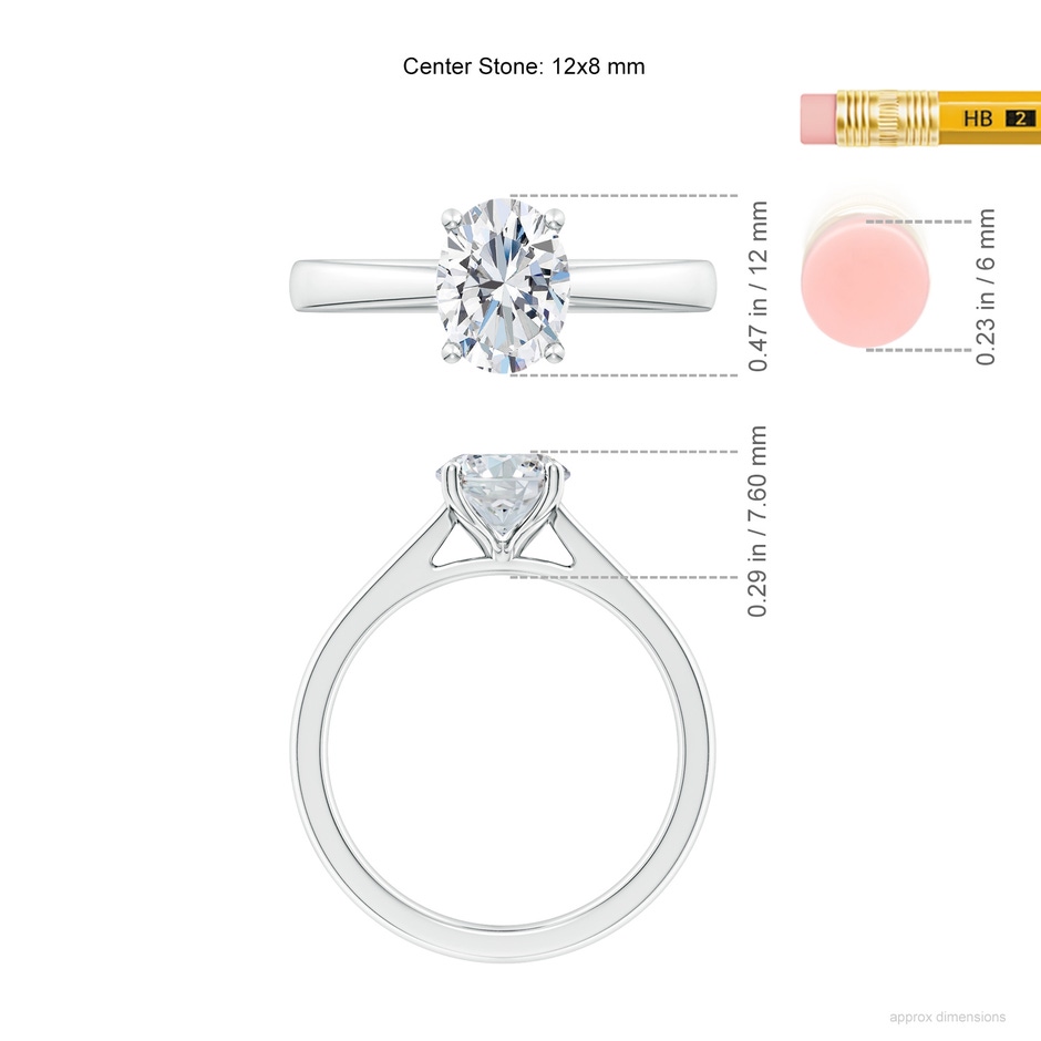 12x8mm FGVS Lab-Grown Oval Diamond Reverse Tapered Shank Cathedral Engagement Ring in White Gold ruler
