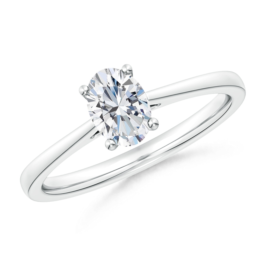 7.7x5.7mm FGVS Lab-Grown Oval Diamond Reverse Tapered Shank Cathedral Engagement Ring in 18K White Gold