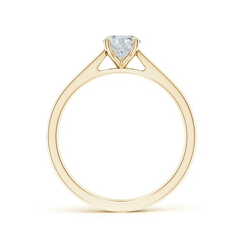 7.7x5.7mm FGVS Lab-Grown Oval Diamond Reverse Tapered Shank Cathedral Engagement Ring in 18K Yellow Gold