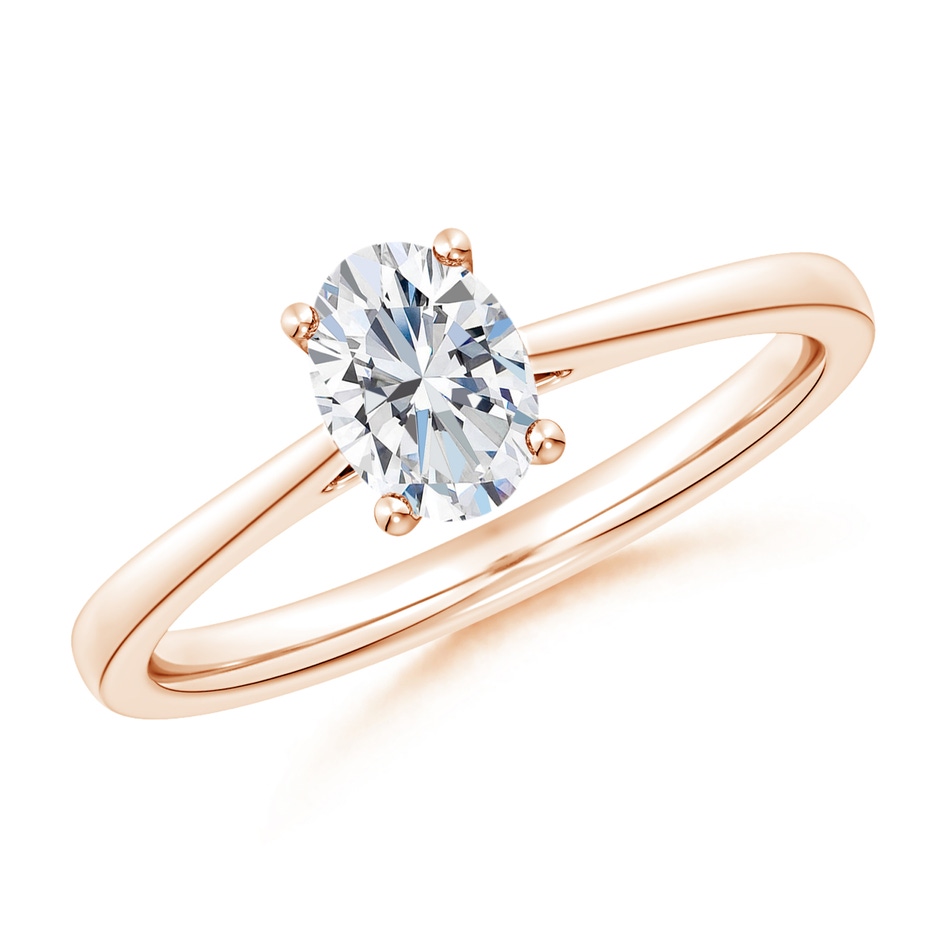 7.7x5.7mm FGVS Lab-Grown Oval Diamond Reverse Tapered Shank Cathedral Engagement Ring in Rose Gold 