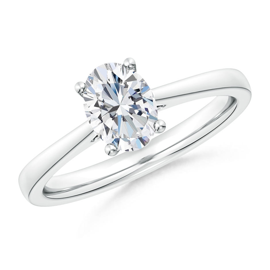 9.5x7mm FGVS Lab-Grown Oval Diamond Reverse Tapered Shank Cathedral Engagement Ring in White Gold 