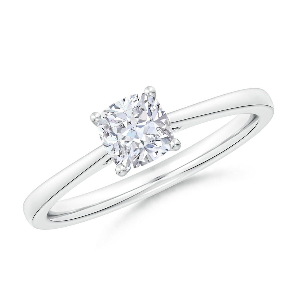 5.5mm FGVS Lab-Grown Cushion Diamond Reverse Tapered Shank Cathedral Engagement Ring in 18K White Gold