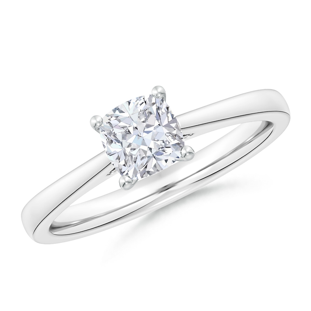 7.1mm FGVS Lab-Grown Cushion Diamond Reverse Tapered Shank Cathedral Engagement Ring in White Gold