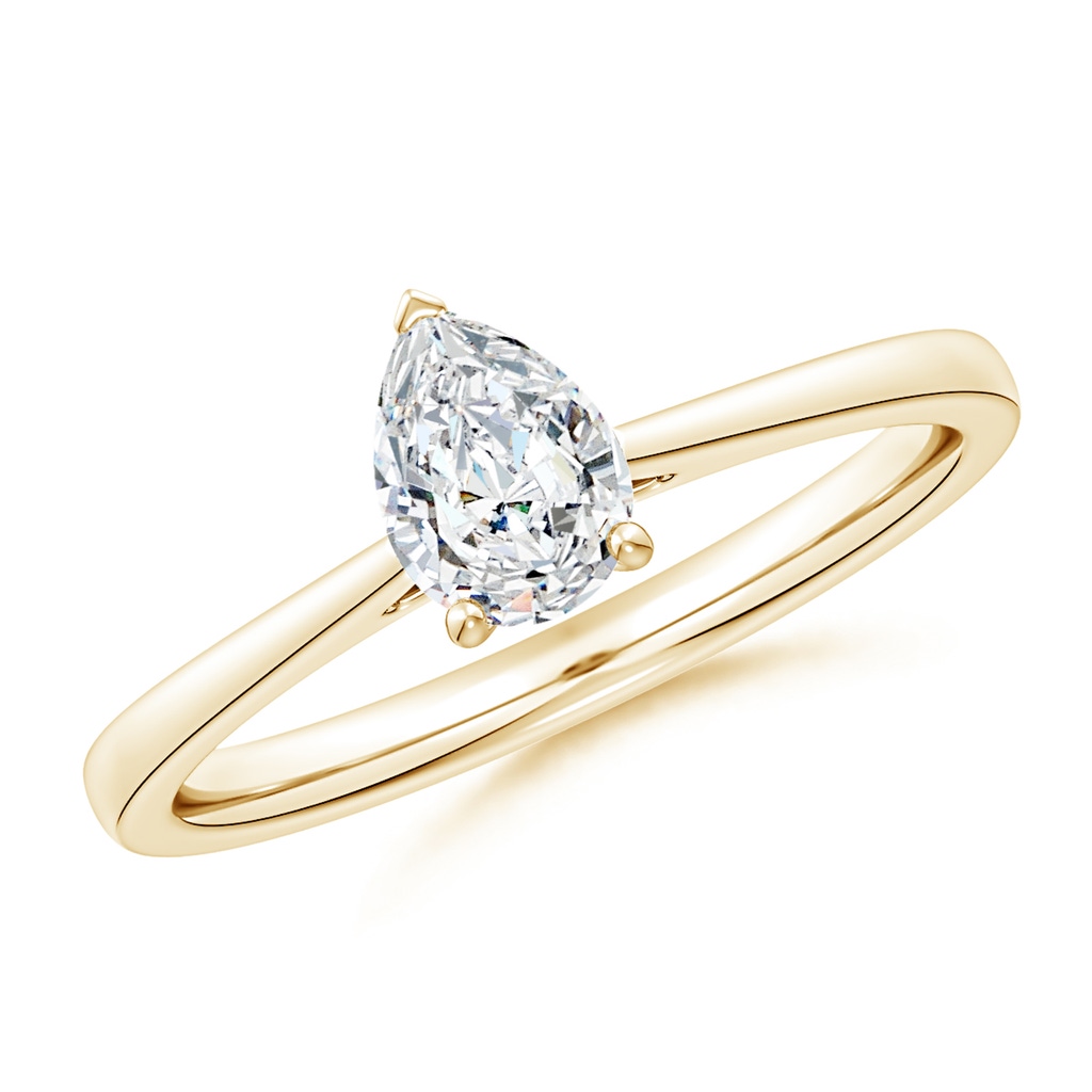 7.7x5.7mm FGVS Lab-Grown Pear Diamond Reverse Tapered Shank Cathedral Engagement Ring in 9K Yellow Gold