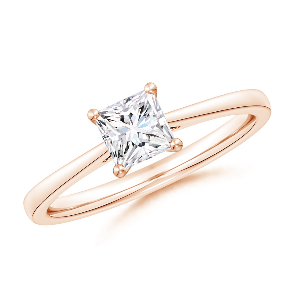 5.5mm FGVS Lab-Grown Princess-Cut Diamond Reverse Tapered Shank Cathedral Engagement Ring in 10K Rose Gold 