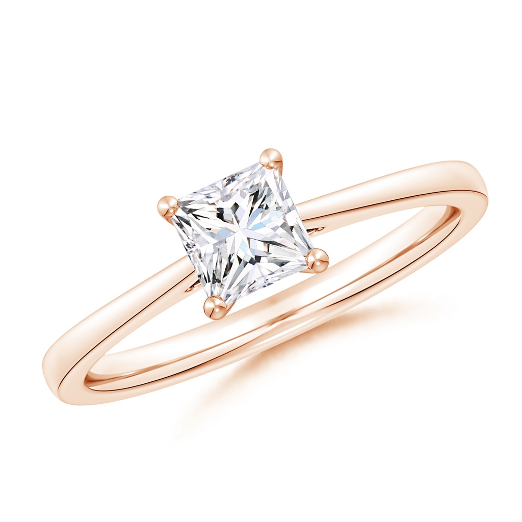 5.5mm FGVS Lab-Grown Princess-Cut Diamond Reverse Tapered Shank Cathedral Engagement Ring in 18K Rose Gold