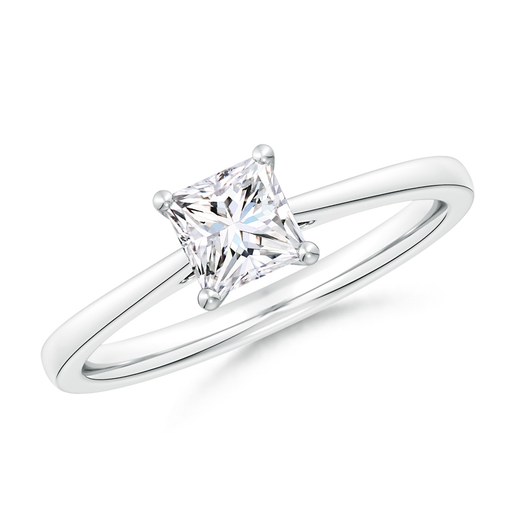 5.5mm FGVS Lab-Grown Princess-Cut Diamond Reverse Tapered Shank Cathedral Engagement Ring in 18K White Gold