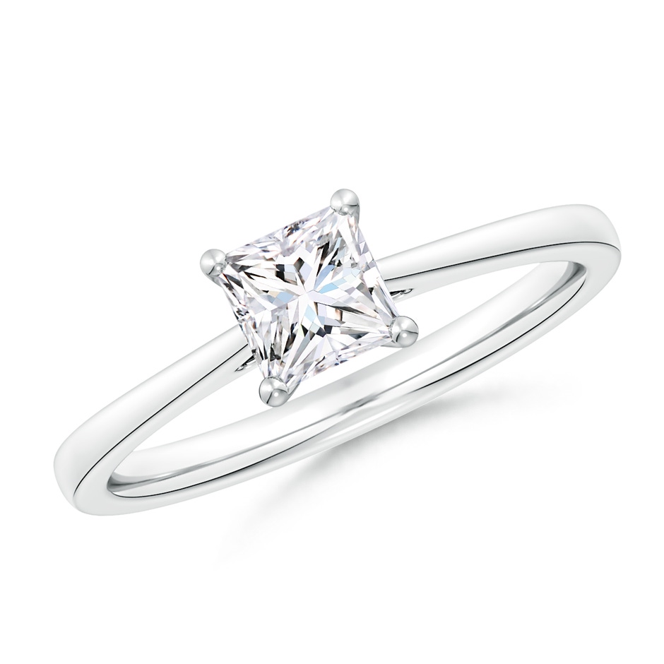 5.5mm FGVS Lab-Grown Princess-Cut Diamond Reverse Tapered Shank Cathedral Engagement Ring in 18K White Gold 