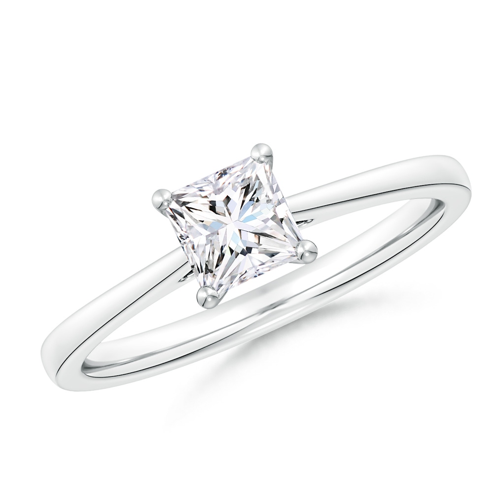 5.5mm FGVS Lab-Grown Princess-Cut Diamond Reverse Tapered Shank Cathedral Engagement Ring in P950 Platinum