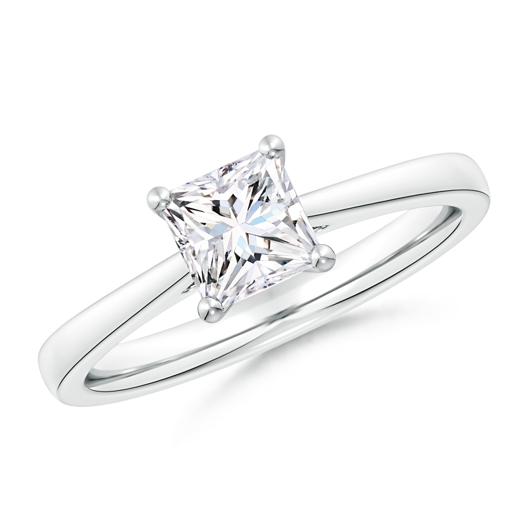 8mm FGVS Lab-Grown Princess-Cut Diamond Reverse Tapered Shank Cathedral Engagement Ring in White Gold