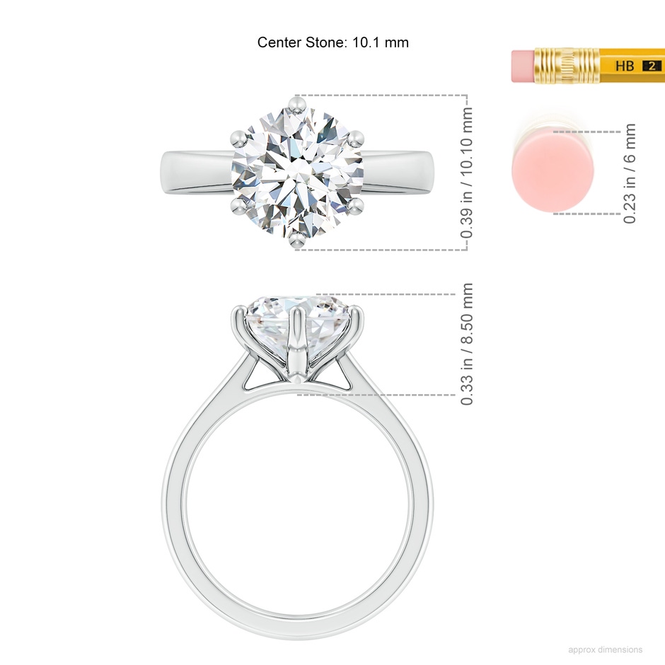 10.1mm FGVS Lab-Grown Round Diamond Reverse Tapered Shank Cathedral Engagement Ring in P950 Platinum ruler