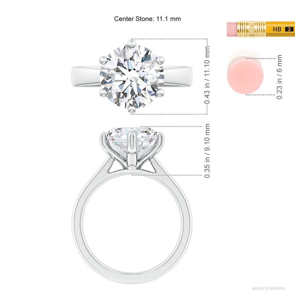 11.1mm FGVS Lab-Grown Round Diamond Reverse Tapered Shank Cathedral Engagement Ring in White Gold ruler