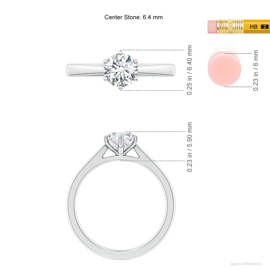 6.4mm FGVS Lab-Grown Round Diamond Reverse Tapered Shank Cathedral Engagement Ring in White Gold ruler