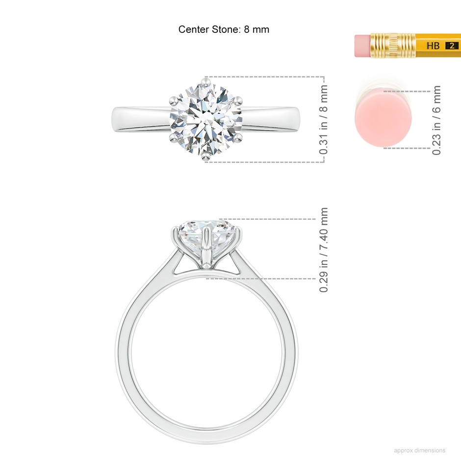 8mm FGVS Lab-Grown Round Diamond Reverse Tapered Shank Cathedral Engagement Ring in White Gold ruler