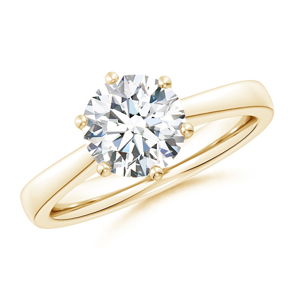 8mm FGVS Lab-Grown Round Diamond Reverse Tapered Shank Cathedral Engagement Ring in Yellow Gold