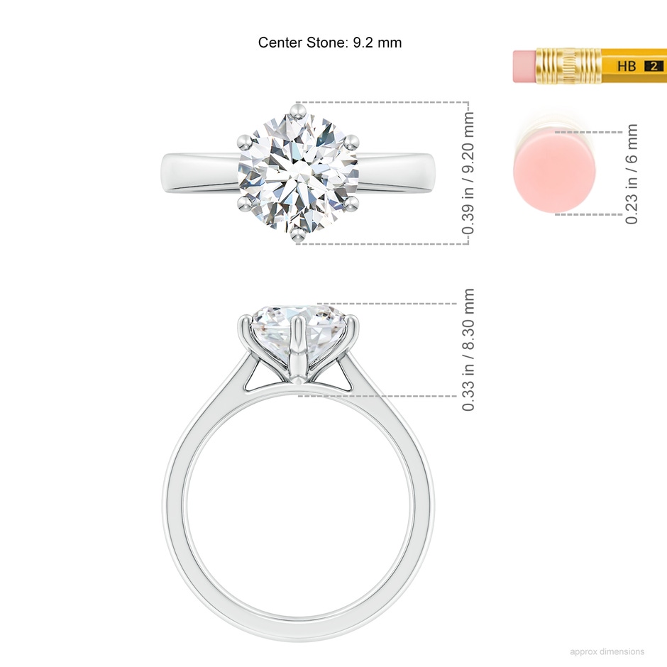9.2mm FGVS Lab-Grown Round Diamond Reverse Tapered Shank Cathedral Engagement Ring in P950 Platinum ruler