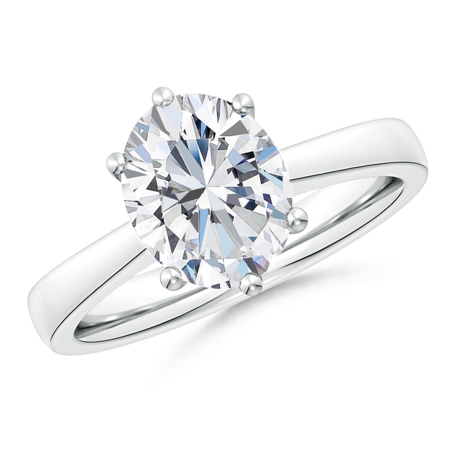 11.5x9mm FGVS Six Prong-Set Oval Lab-Grown Diamond Reverse Tapered Shank Cathedral Engagement Ring in 18K White Gold