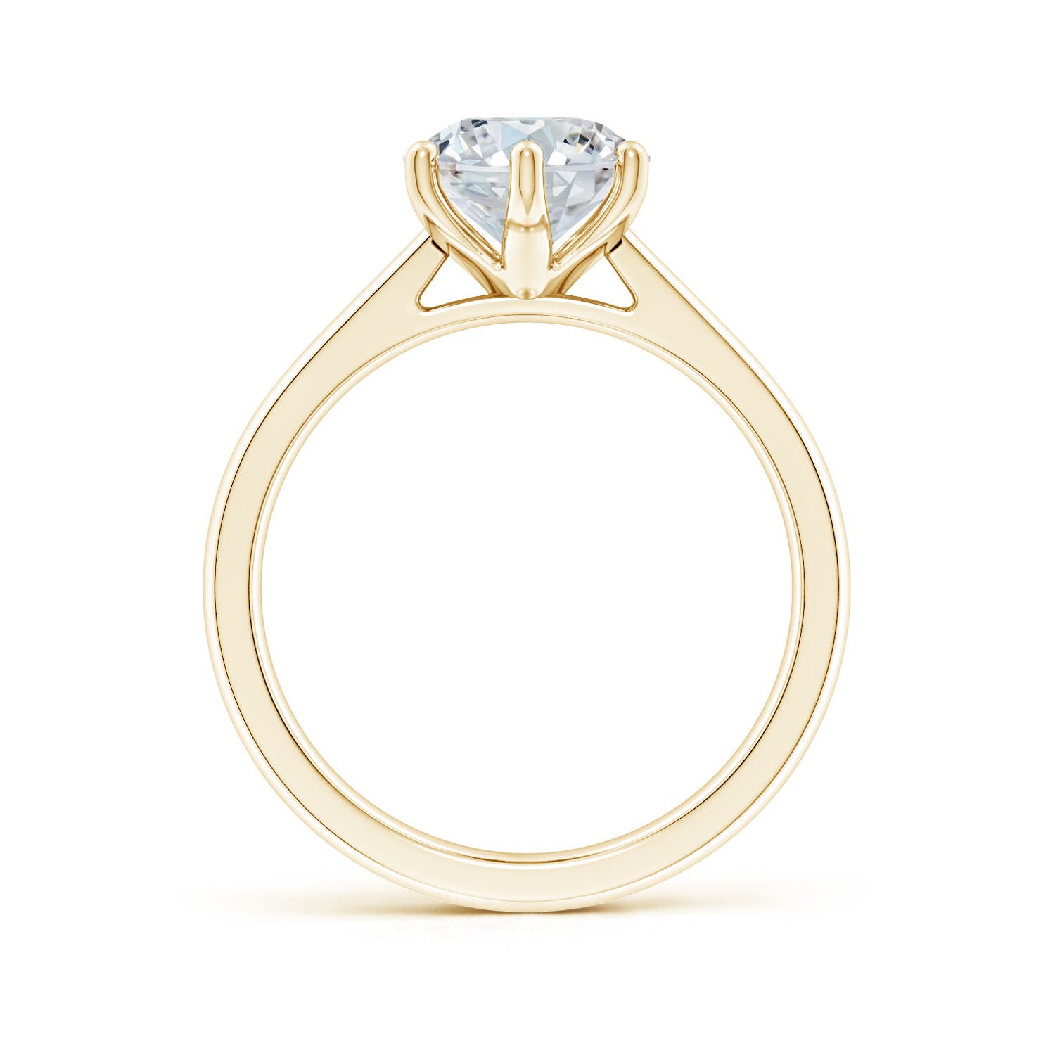 11.5x9mm FGVS Six Prong-Set Oval Lab-Grown Diamond Reverse Tapered Shank Cathedral Engagement Ring in Yellow Gold