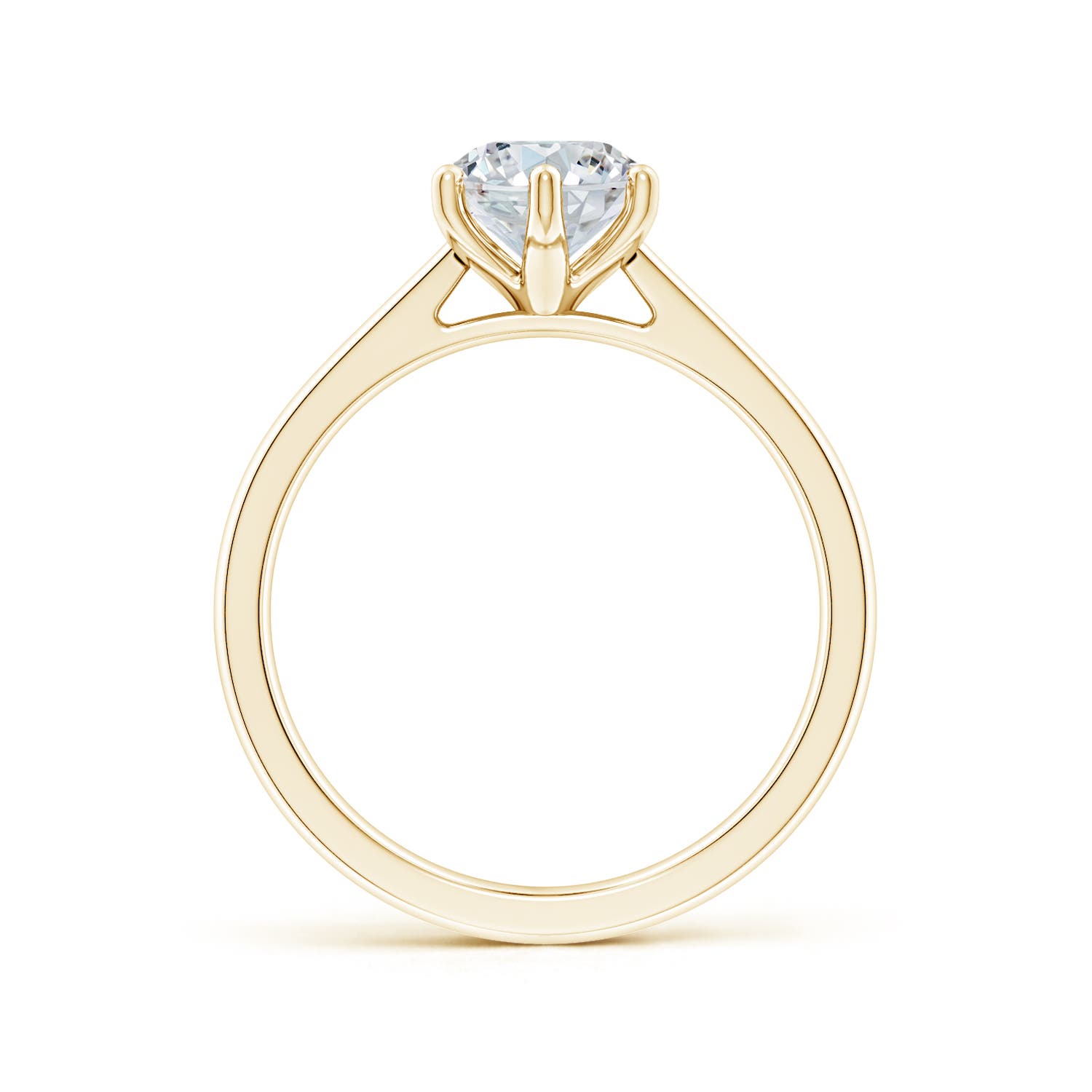 12x8mm FGVS Six Prong-Set Oval Lab-Grown Diamond Reverse Tapered Shank Cathedral Engagement Ring in 18K Yellow Gold