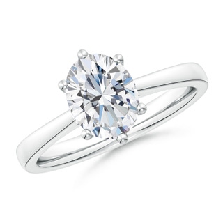 12x8mm FGVS Lab-Grown Oval Diamond Reverse Tapered Shank Cathedral Engagement Ring in White Gold