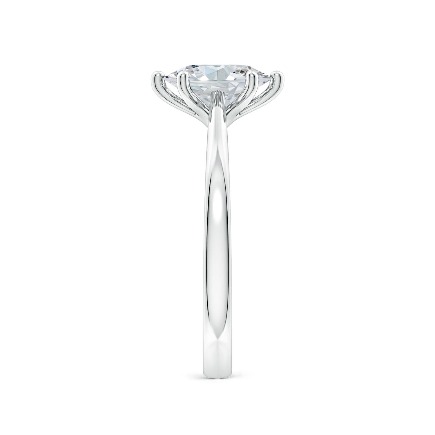 9.5x7mm FGVS Six Prong-Set Oval Lab-Grown Diamond Reverse Tapered Shank Cathedral Engagement Ring in White Gold - side 4