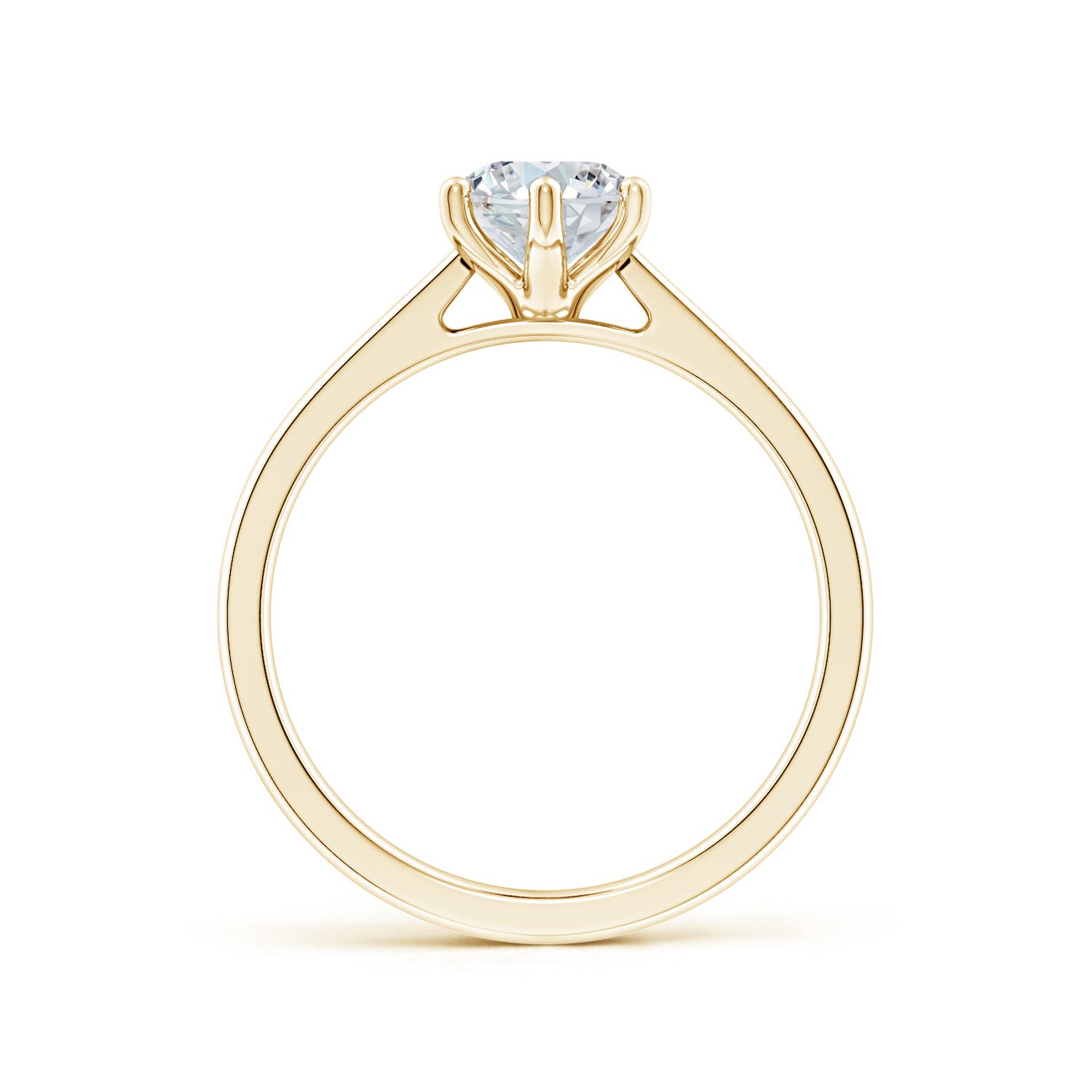 9.5x7mm FGVS Six Prong-Set Oval Lab-Grown Diamond Reverse Tapered Shank Cathedral Engagement Ring in Yellow Gold