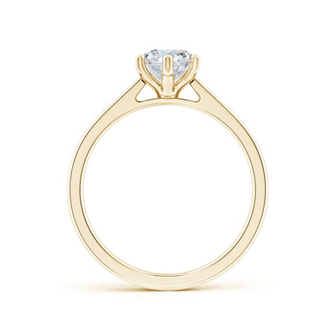 9.5x7mm FGVS Six Prong-Set Oval Lab-Grown Diamond Reverse Tapered Shank Cathedral Engagement Ring in Yellow Gold