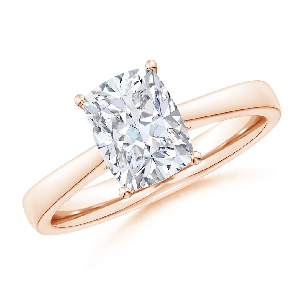 10x7.5mm FGVS Lab-Grown Cushion Rectangular Diamond Reverse Tapered Shank Cathedral Engagement Ring in Rose Gold