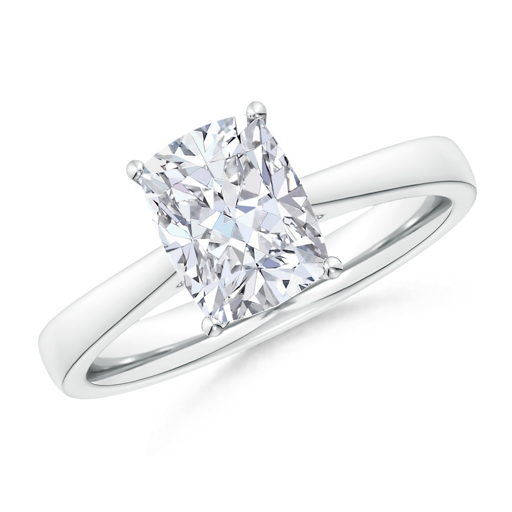 10x7.5mm FGVS Lab-Grown Cushion Rectangular Diamond Reverse Tapered Shank Cathedral Engagement Ring in White Gold