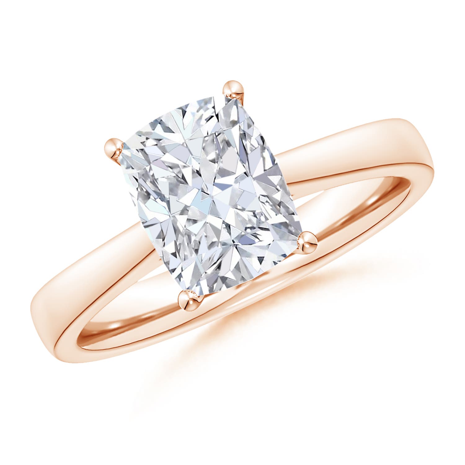 11x8.5mm FGVS Lab-Grown Cushion Rectangular Diamond Reverse Tapered Shank Cathedral Engagement Ring in 18K Rose Gold